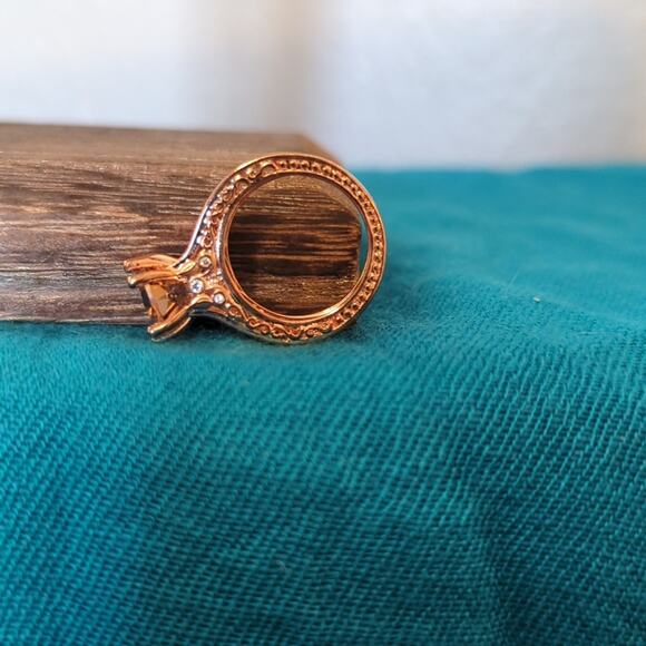 925 Two Toned Filigree Rose/Silver Metal Champagne Color Stone Ring Sz 5.5 - Picture 5 of 9